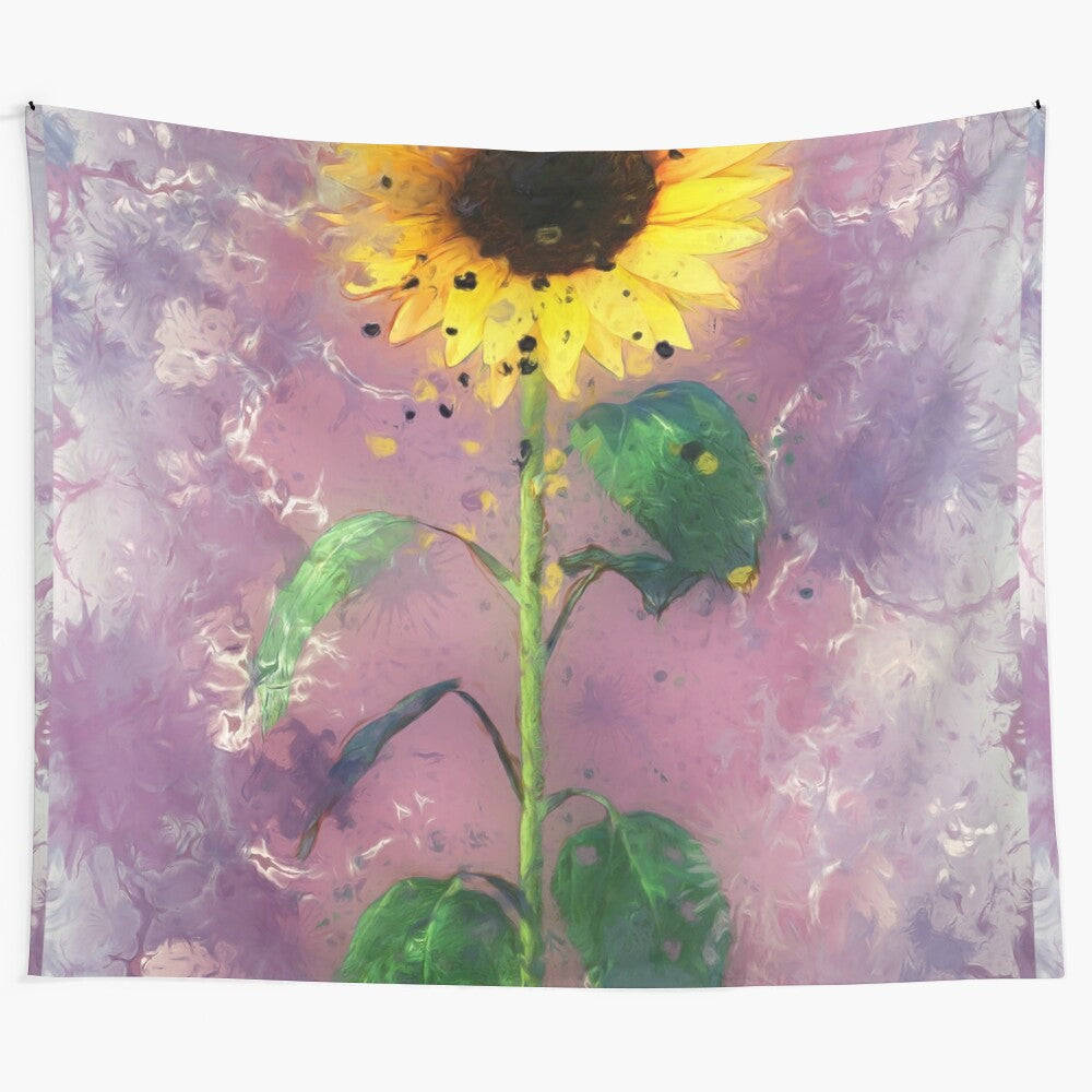 Sunflower floral art tapestry with vibrant yellow and green colors