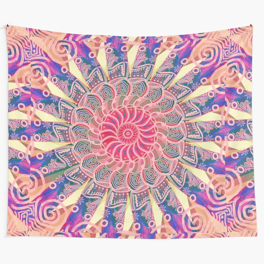 Nocturnal beach tapestry with intricate bohemian pattern and natural colors