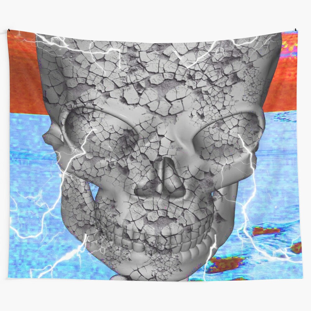 Psychedelic skull time traveler tapestry wall hanging