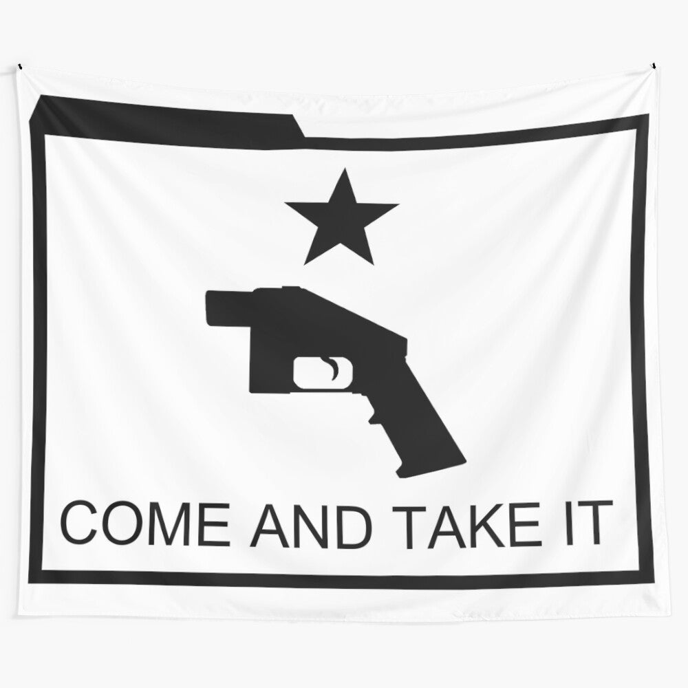 Patriotic flag tapestry featuring ghost gun and 3D printed gun designs