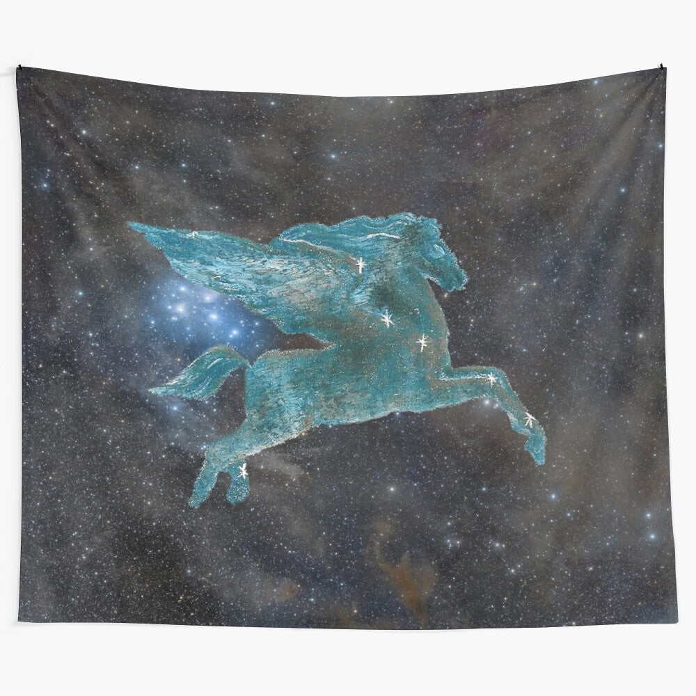 Stunning tapestry depicting the mythical Pegasus and a captivating galaxy scene