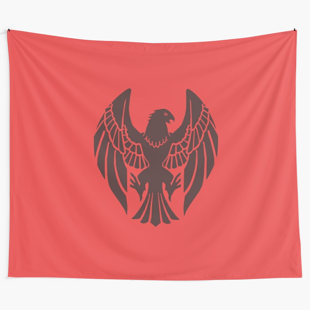 Stylized black eagle logo tapestry featuring a heraldic-style bird emblem inspired by the Fire Emblem video game series