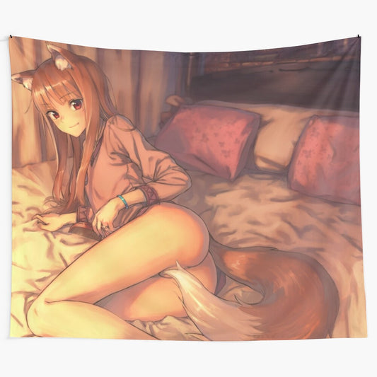 Anime-inspired Horo Spice and Wolf tapestry wall art