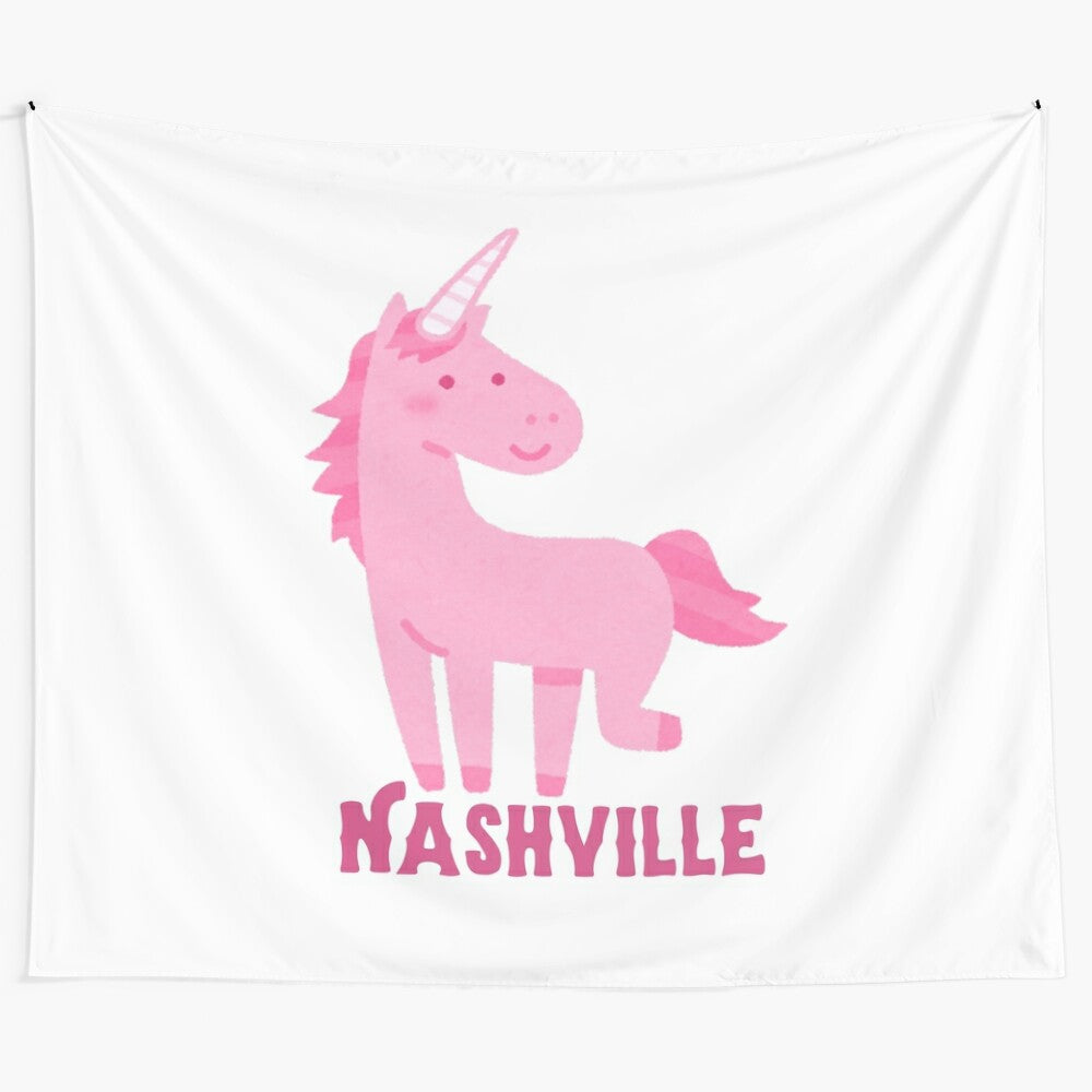 Nashville-themed tapestry featuring a cute pink unicorn