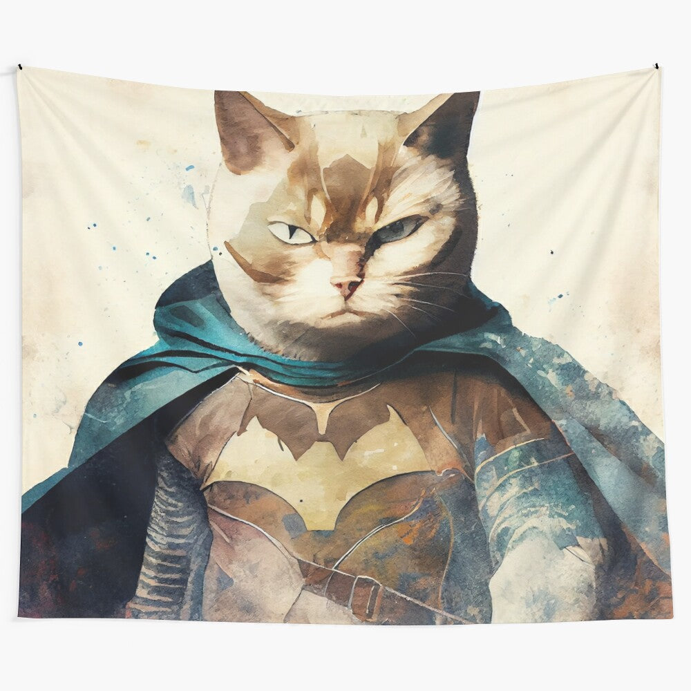 Enchanting British Shorthair Cat Superhero Tapestry featuring a cute and funny animal superhero design