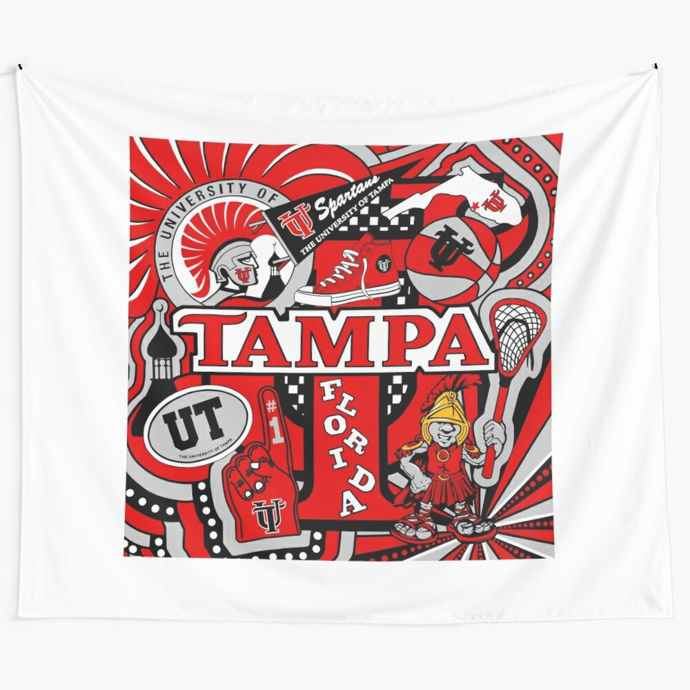 Colorful tapestry depicting the skyline and landmarks of Tampa, Florida