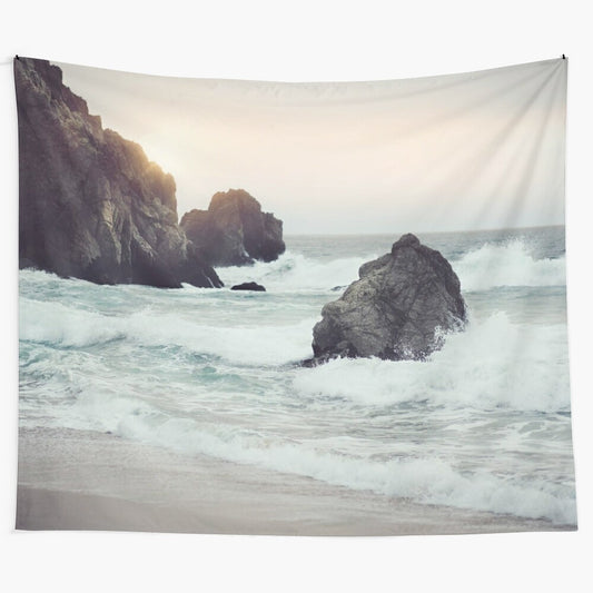 Coastal blue and turquoise ocean tapestry wall hanging