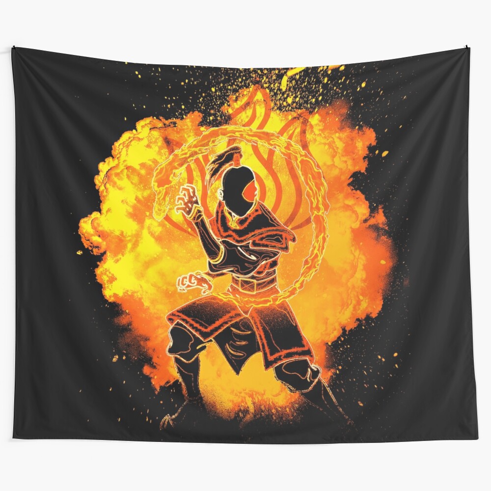 Colorful firebender tapestry inspired by the Avatar: The Last Airbender anime series