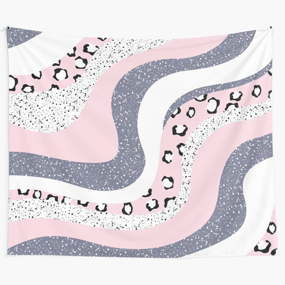 Modern groovy design aesthetic galaxy waves pink and purple tapestry