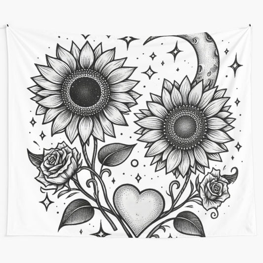 Sunflower tapestry with bright yellow petals and tall stems