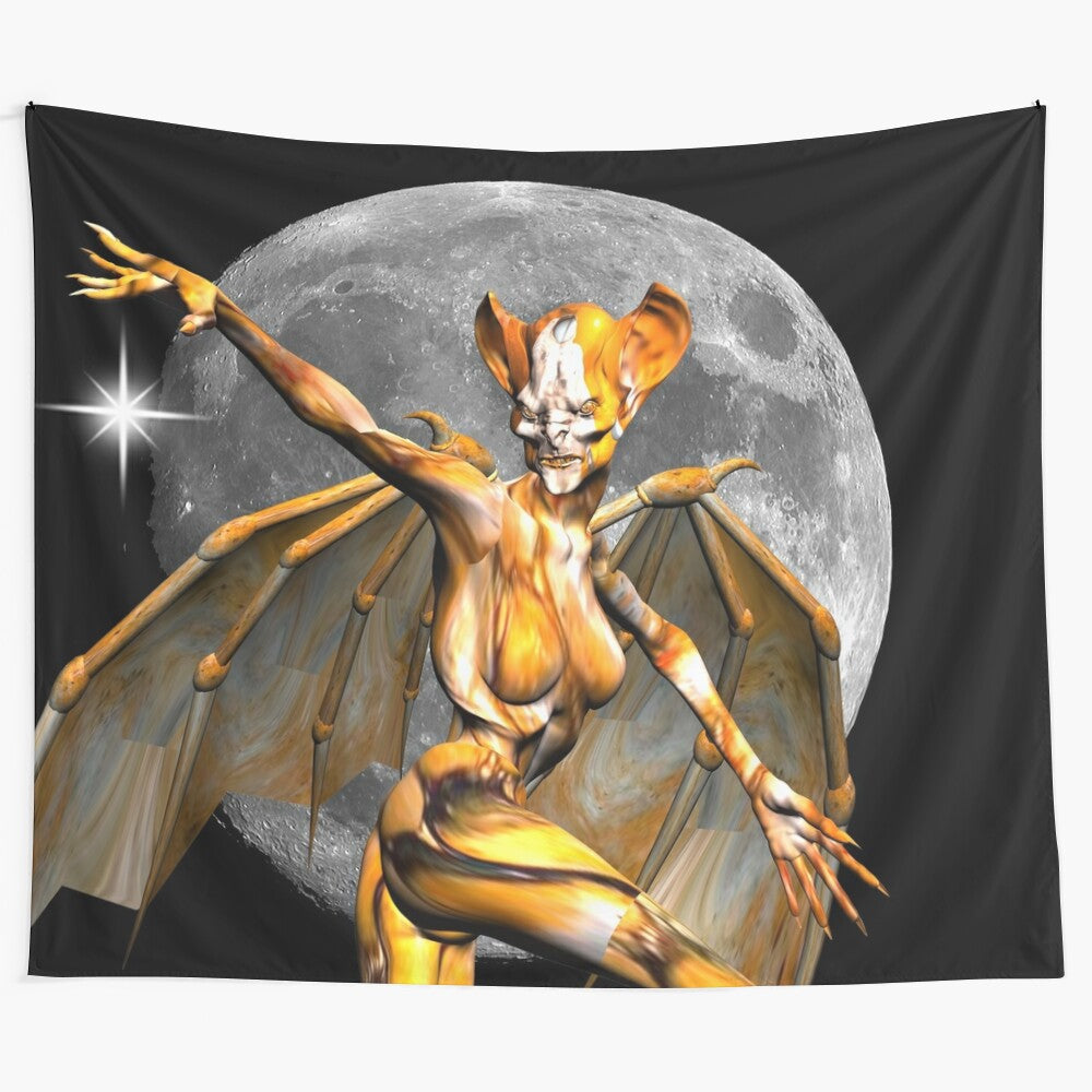 Moon creature tapestry with magical, cosmic design