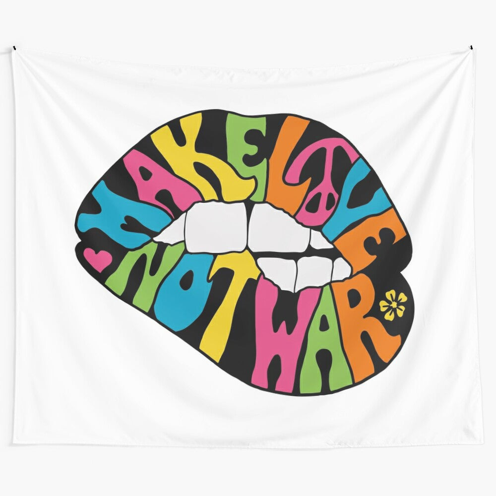 Vintage "Make Love Not War" Tapestry with Retro 70s Psychedelic Design