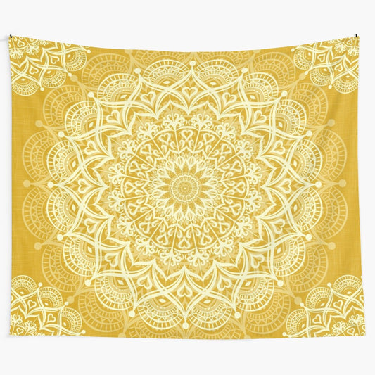 Golden yellow mandala boho tapestry