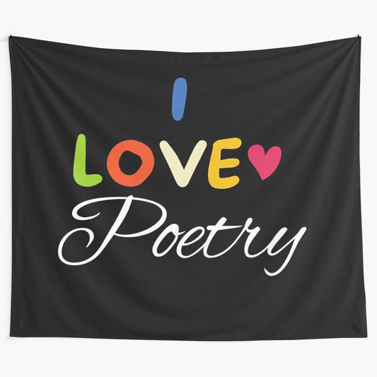 Colorful educational tapestry with poetry and school-themed illustrations