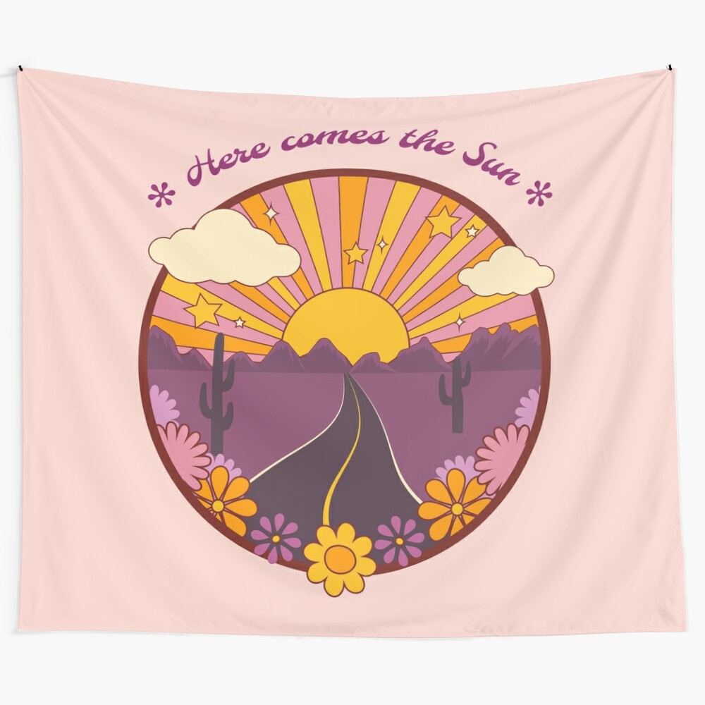 Vintage sun tapestry with boho and retro design