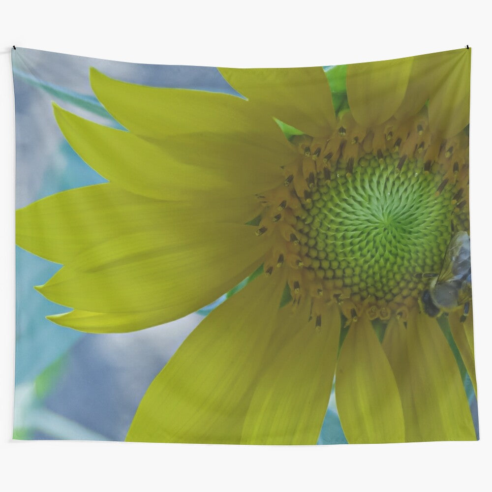 Neon sunflower tapestry with a vibrant, artistic floral design