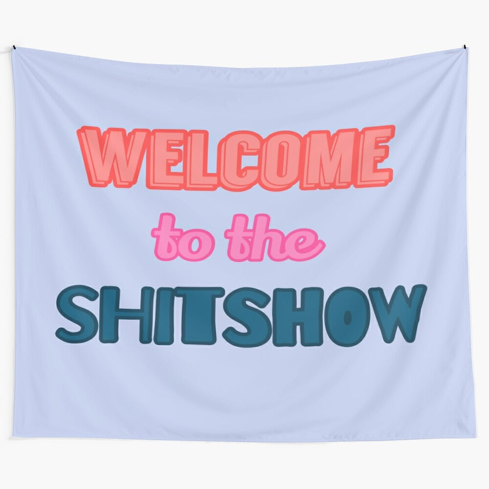 Colorful 80s-style "Welcome to the Show" tapestry