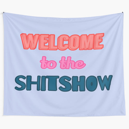 Colorful 80s-style "Welcome to the Show" tapestry