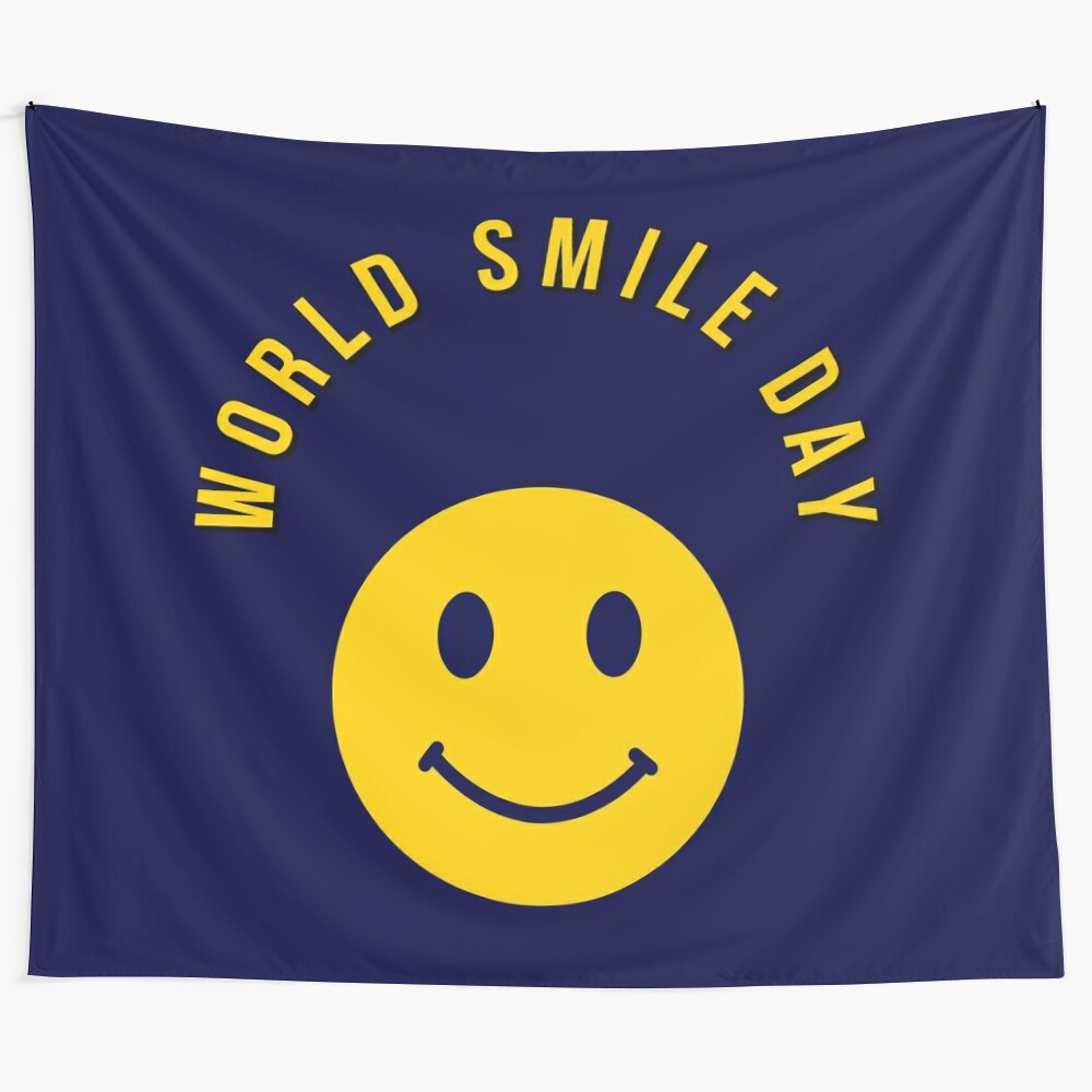 World Smile Day Tapestry featuring a cheerful yellow smiley face icon