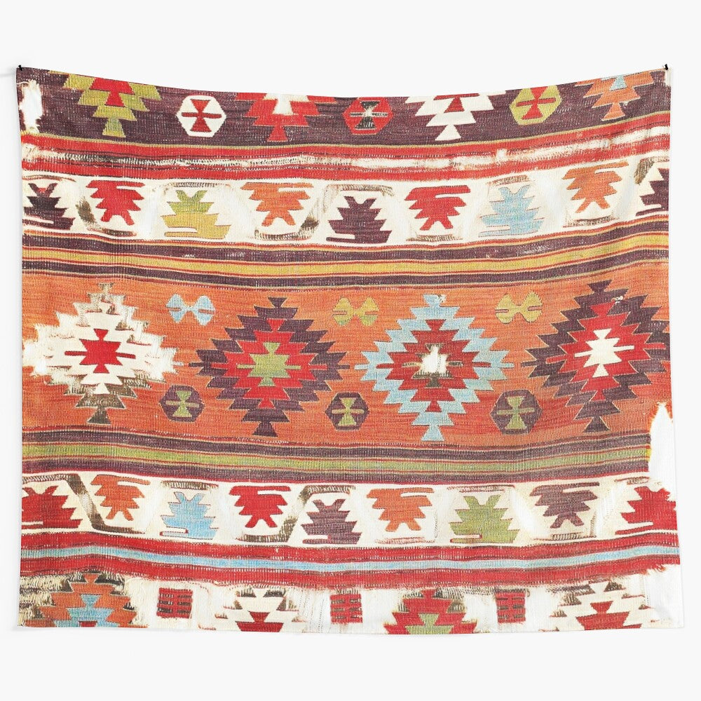 Konya central anatolian kilim tapestry with vibrant colors and geometric patterns