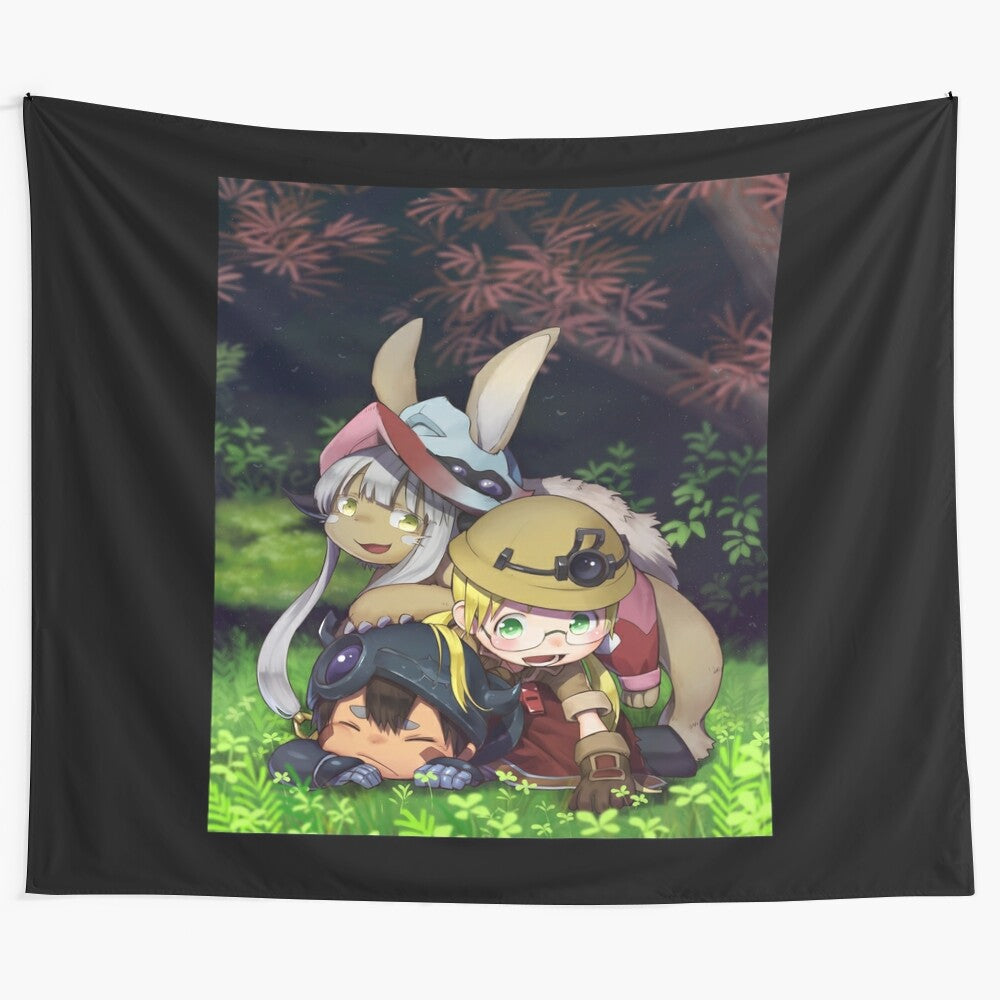 Made in Abyss anime-inspired tapestry featuring characters and art from the popular series