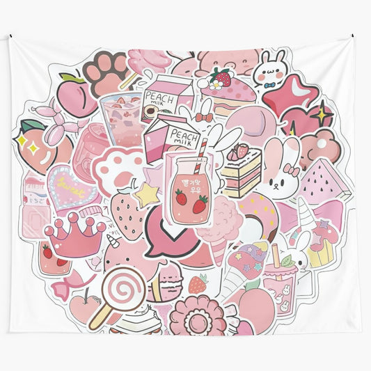 Cute pink love-themed tapestry with sticker design