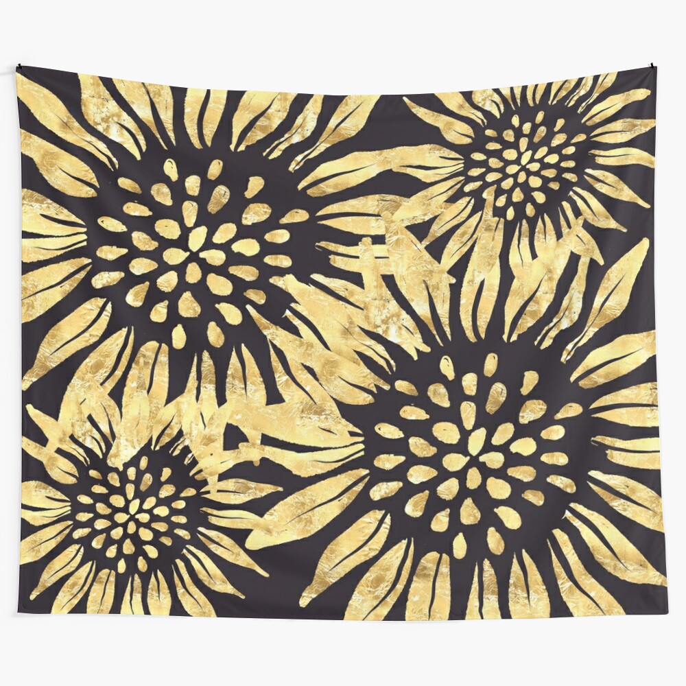 Gorgeous golden sunflower floral tapestry with a tiger striped effect