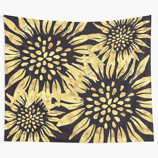 Gorgeous golden sunflower floral tapestry with a tiger striped effect