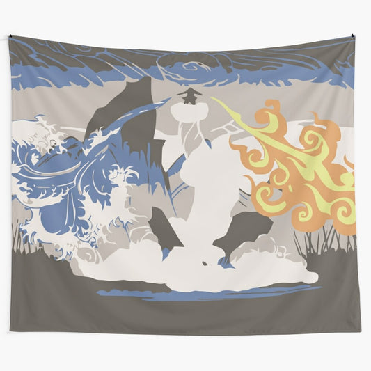 Avatar Wan inspired tapestry featuring the elements of fire, earth, water, and air