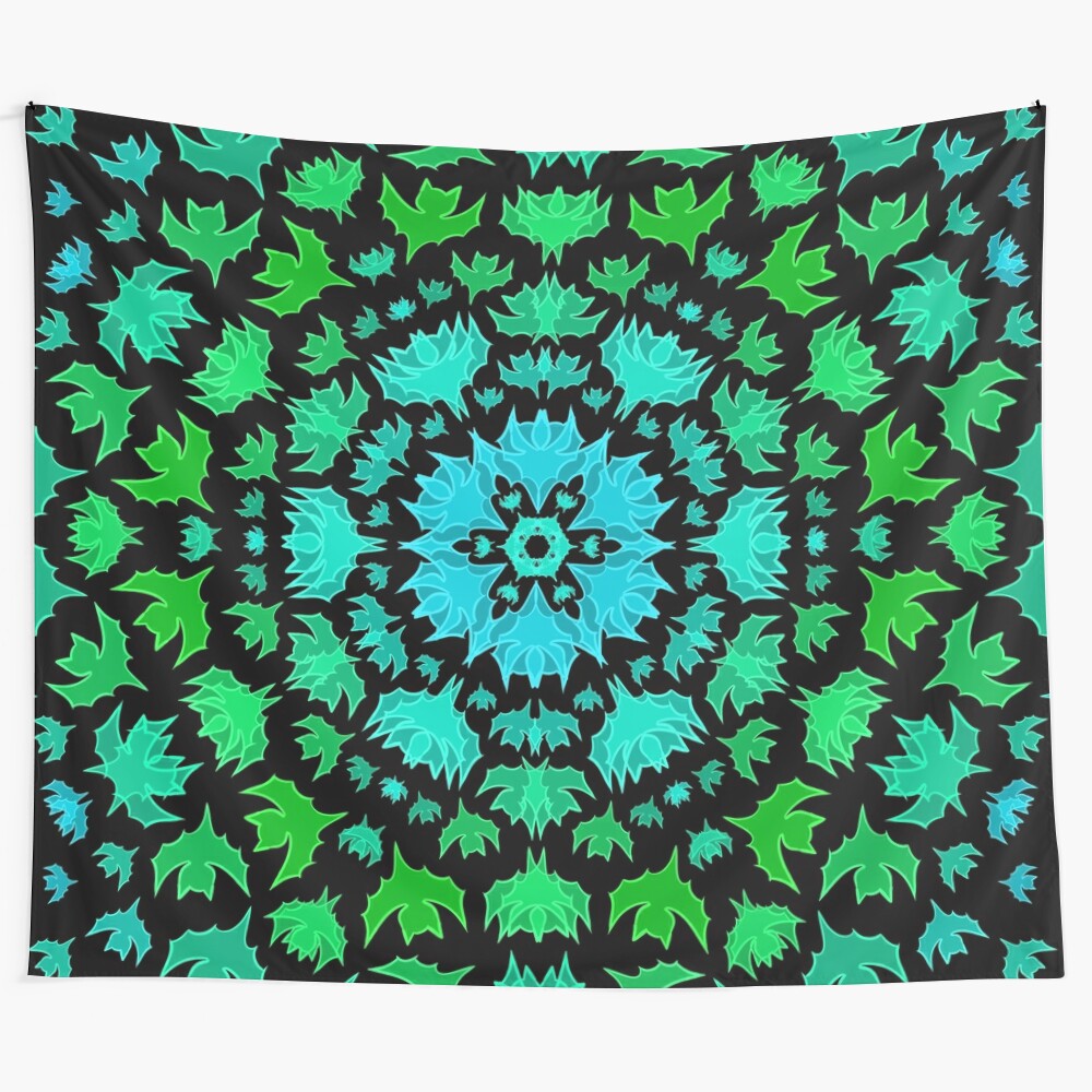 Teal bats in a trippy kaleidoscope pattern tapestry