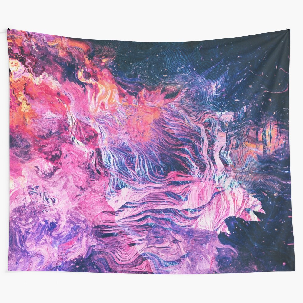 Cosmic abstract fantasy tapestry with glitchy, trippy design