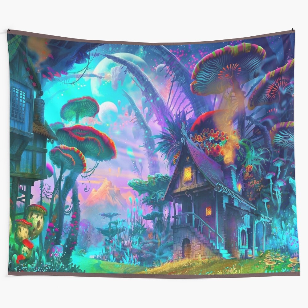 Cosmic psychedelic space tapestry with abstract, trippy design