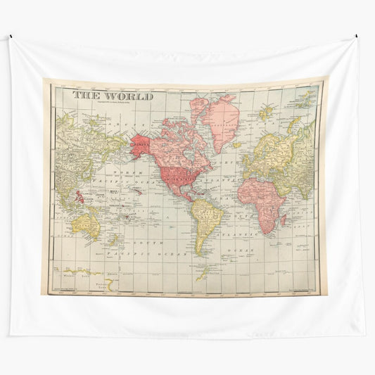 Vintage-inspired detailed world map tapestry for boho home decor