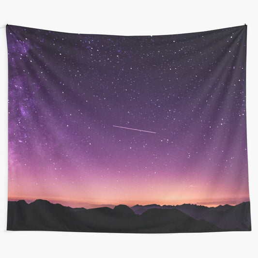 Cosmic night sky tapestry with stars, galaxies, and shooting stars