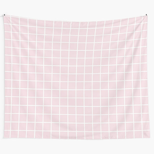 Pink and white grid pattern tapestry