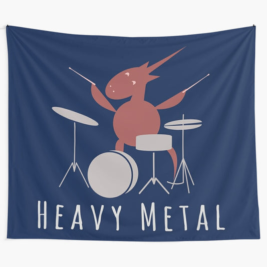 Drummer heavy metal tapestry with a unicorn playing drums