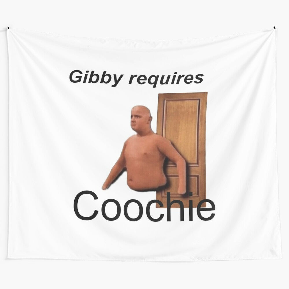 Gibby requires coochie tapestry design featuring popular internet meme