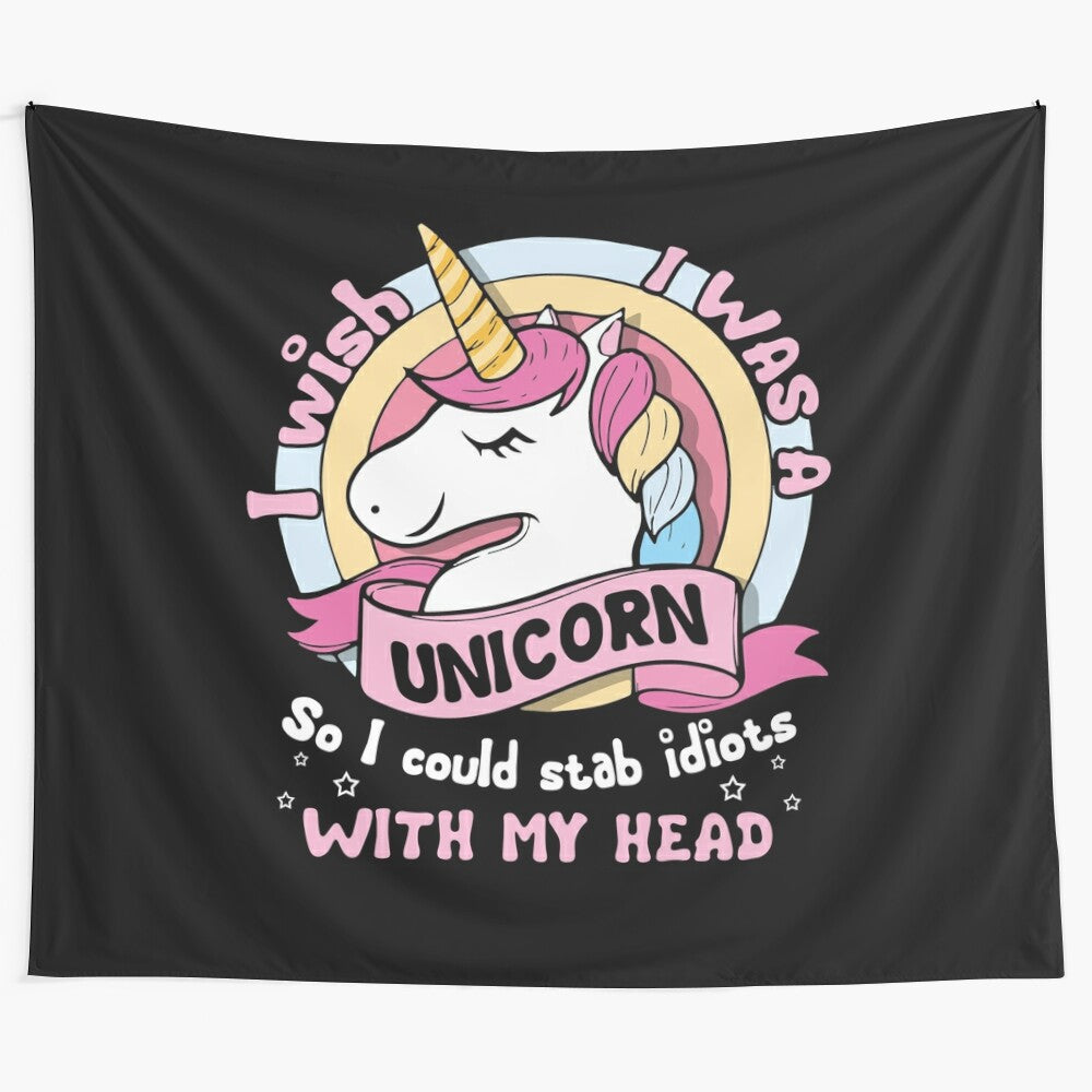 Vibrant unicorn tapestry with a whimsical, fantasy-inspired design