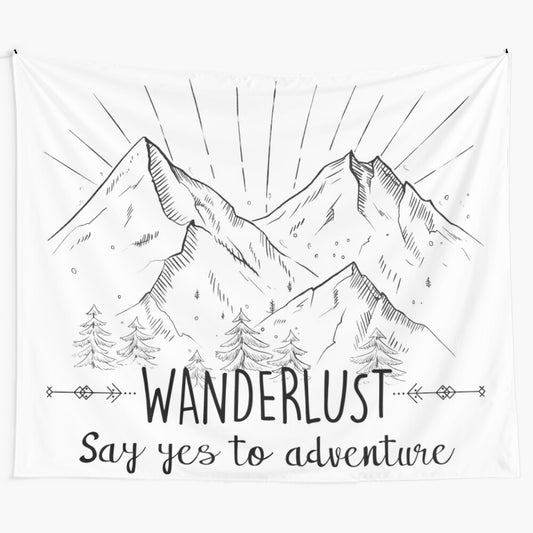 Wanderlust mountain art tapestry depicting scenic landscape