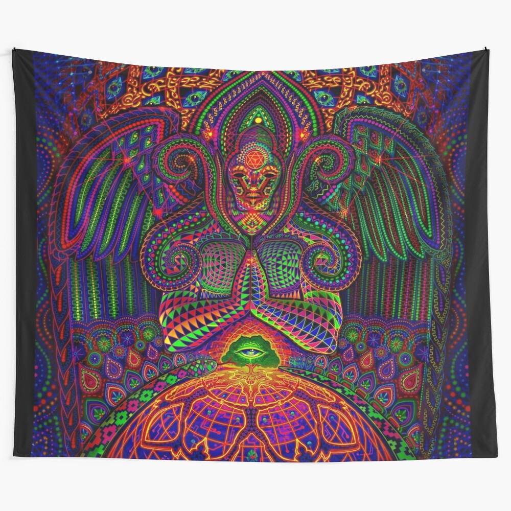 Psychedelic tapestry depicting a mind-expanding, spiritual design