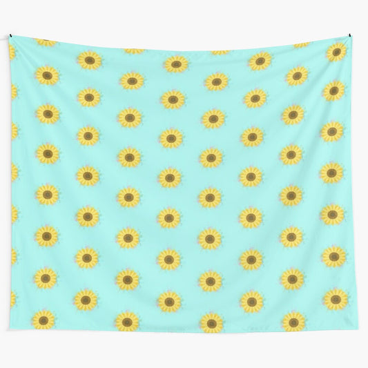 Sunflower tapestry with watercolor painting of yellow sunflowers