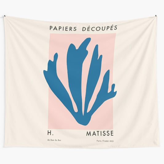 Vintage tapestry featuring a Matisse-inspired gallery exhibition poster design