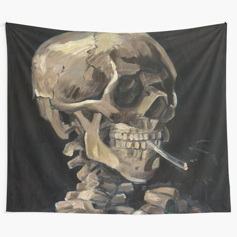 Dark Skull Smoking Tapestry Inspired by Van Gogh Art