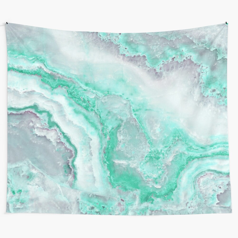 Mermaid green faux agate marble geode gem tapestry wall art