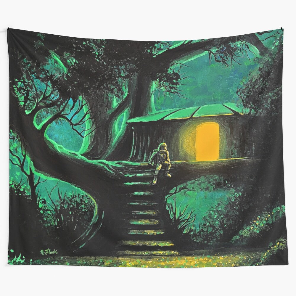 Secluded tapestry featuring cosmic, nature-inspired design