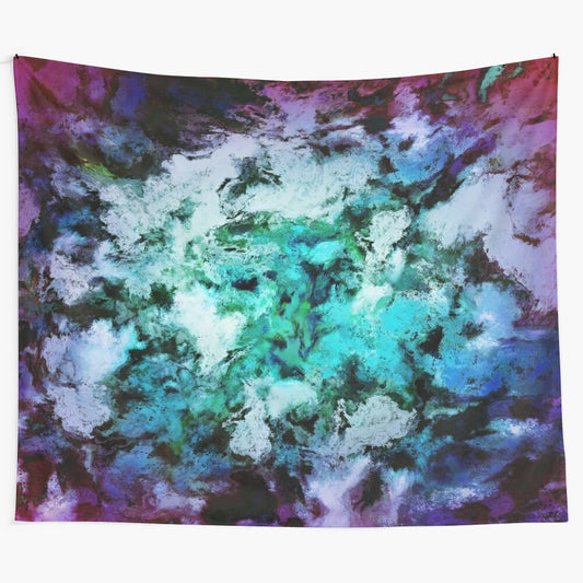 Glowing abstract tapestry with fluid, organic textures and flickering light effects