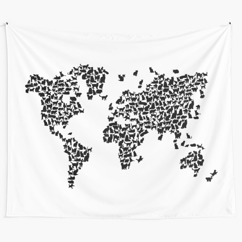 Cats World Map Typographic Art Tapestry