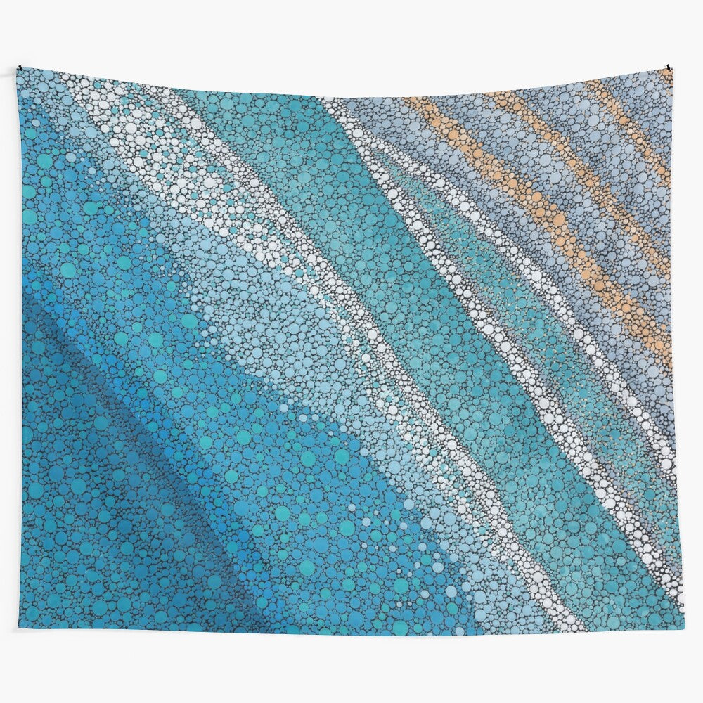 Aboriginal tapestry featuring a serene ocean scene with coastal elements