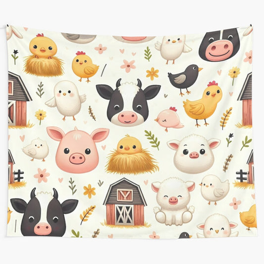 Colorful tapestry featuring adorable farm animal faces