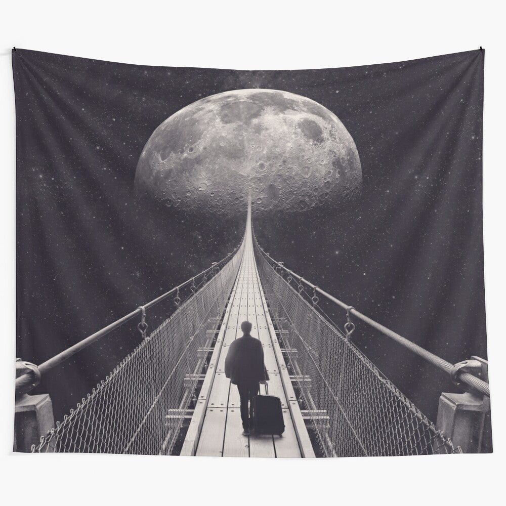 Space-themed tapestry featuring a surreal cosmic landscape with a galaxy, stars, and an astronaut